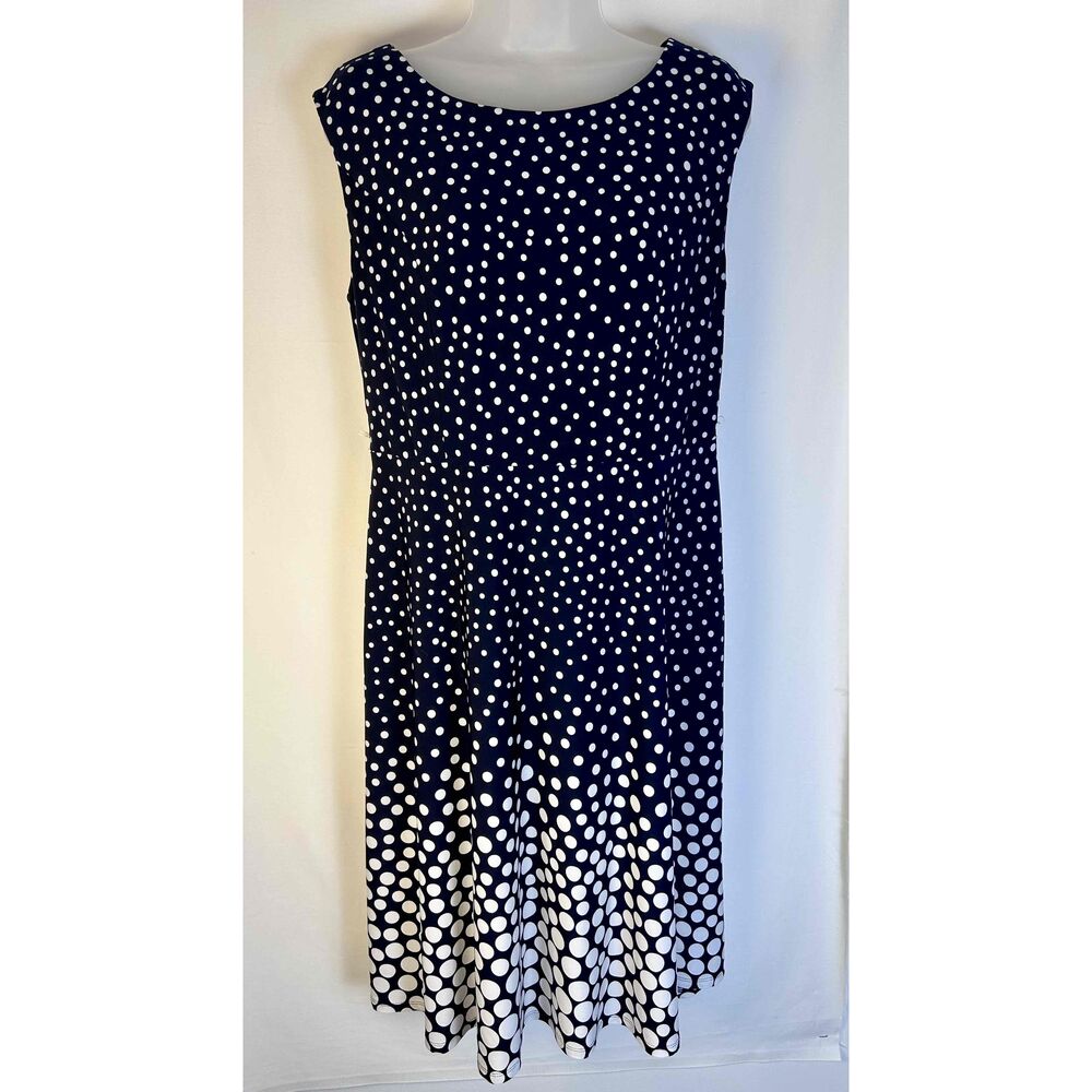 Black Label Evan Picone Womens Blue White Sleeveless Polka Dot Dress‎ Size 8